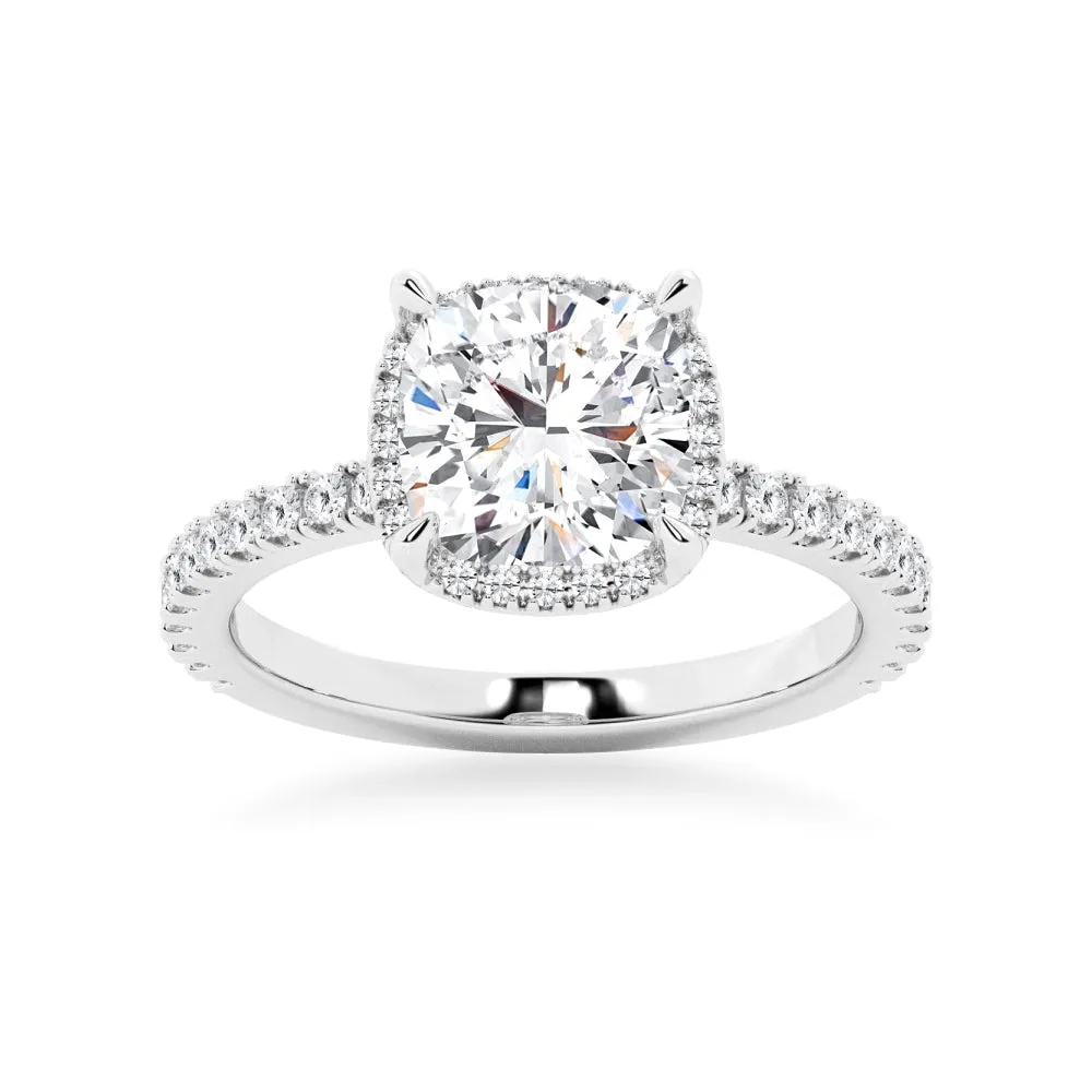 Half Eternity Cushion Cut Moissanite Halo Engagement Ring sold by MSBLUE Jewelry