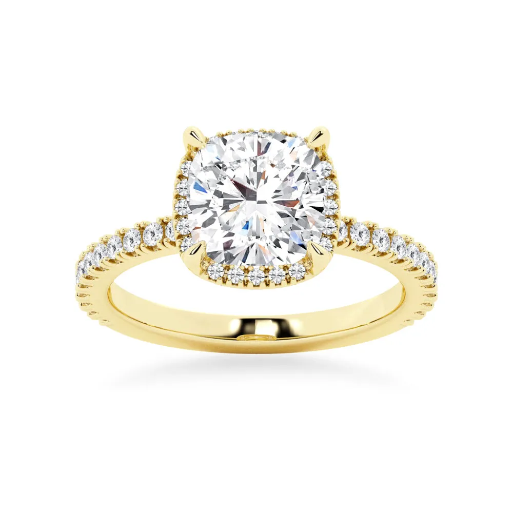 Half Eternity Cushion Cut Moissanite Halo Engagement Ring sold by MSBLUE Jewelry product image thumbnail 2