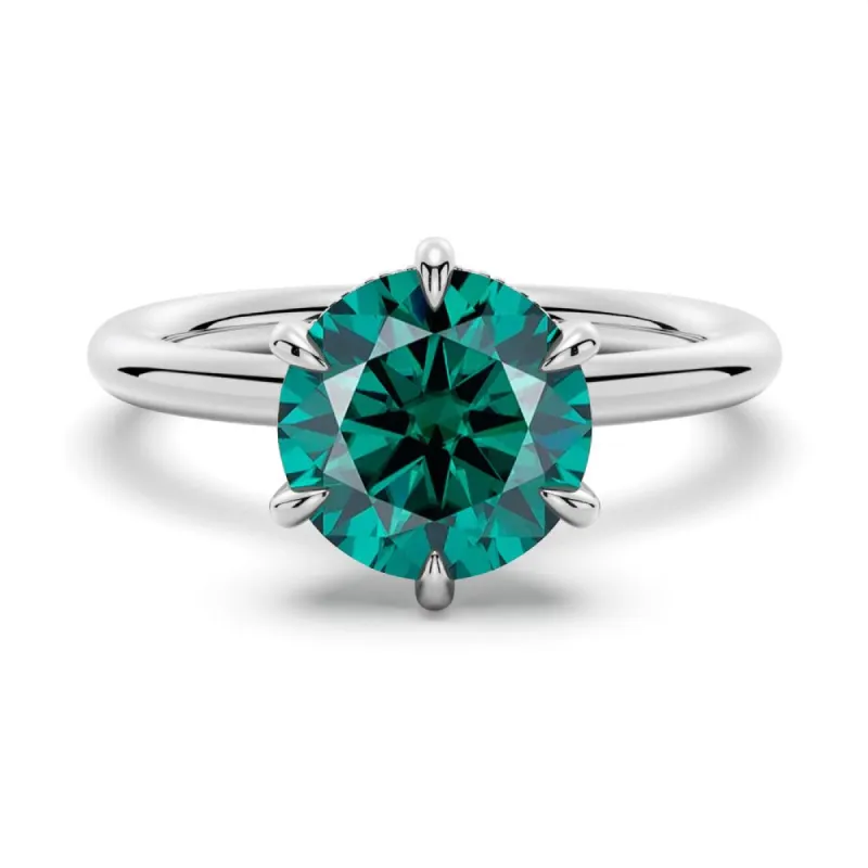 2 CT. Six Prong Solitaire Green Moissanite Engagement Ring With Hidden Halo sold by MSBLUE Jewelry