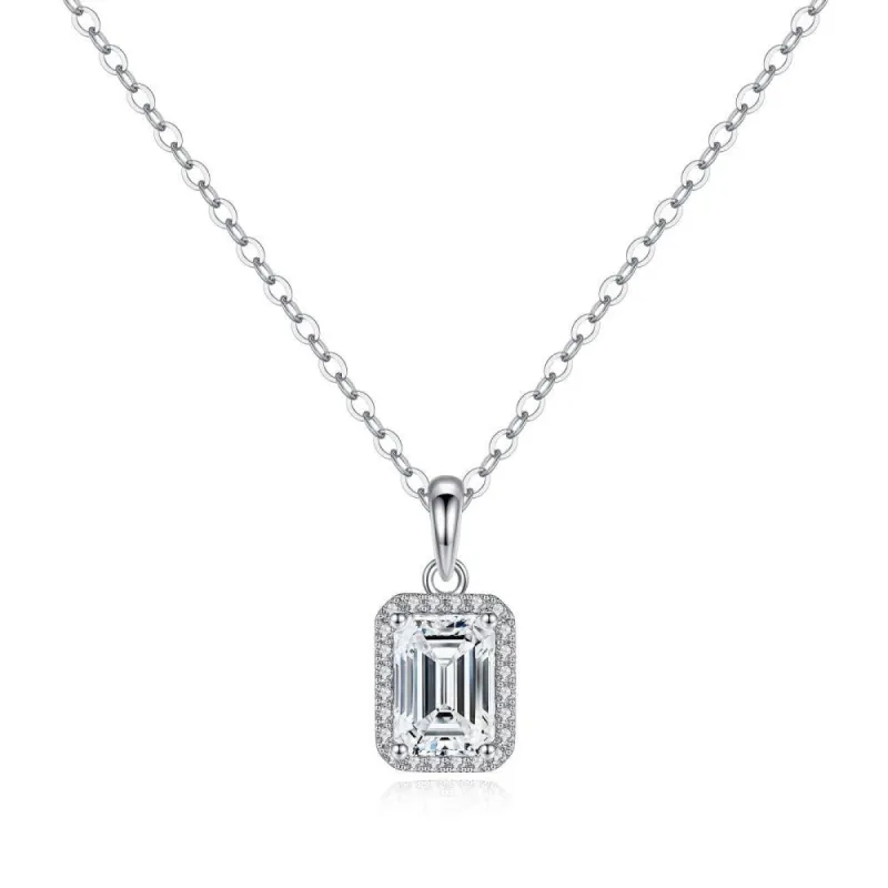 2 CT. Halo Emerald cut Pendant Diamond Necklace sold by MSBLUE Jewelry