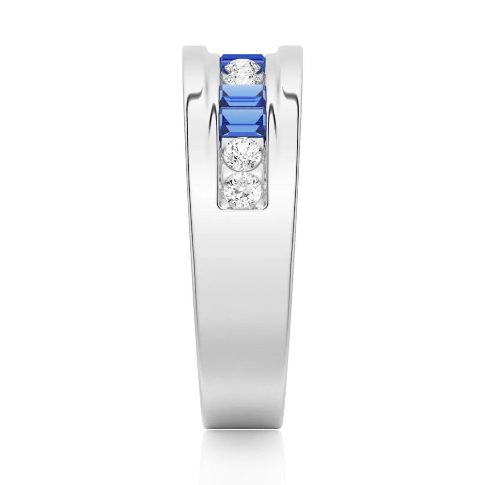 7.5mm Sapphire And Moissanite Men's Wedding Band sold by MSBLUE Jewelry product image thumbnail 5