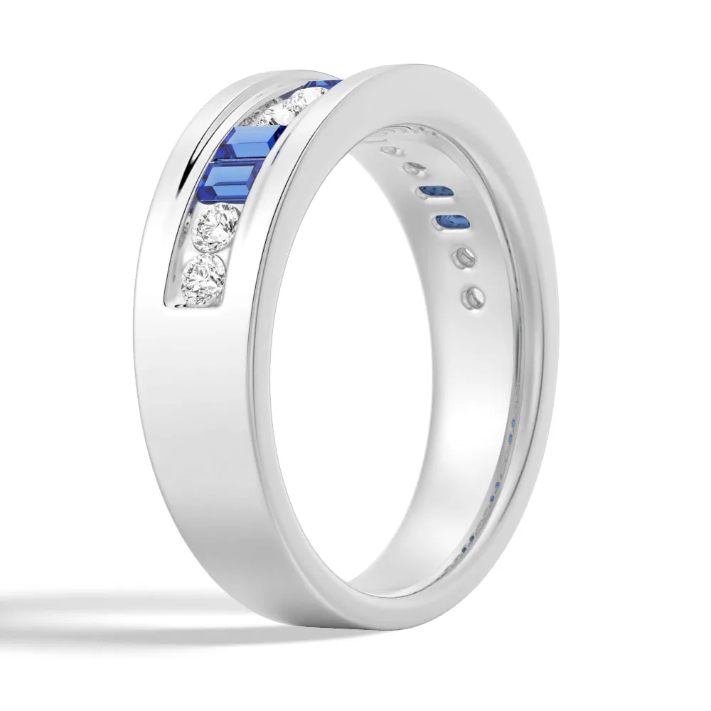 7.5mm Sapphire And Moissanite Men's Wedding Band sold by MSBLUE Jewelry product image thumbnail 4