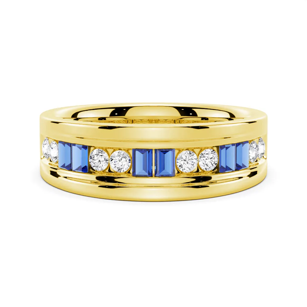 7.5mm Sapphire And Moissanite Men's Wedding Band sold by MSBLUE Jewelry product image thumbnail 2