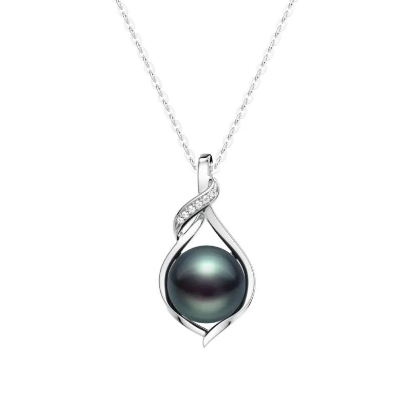 9MM Nature Black Pearl And Moissanite Twist Pendant Necklace sold by MSBLUE Jewelry