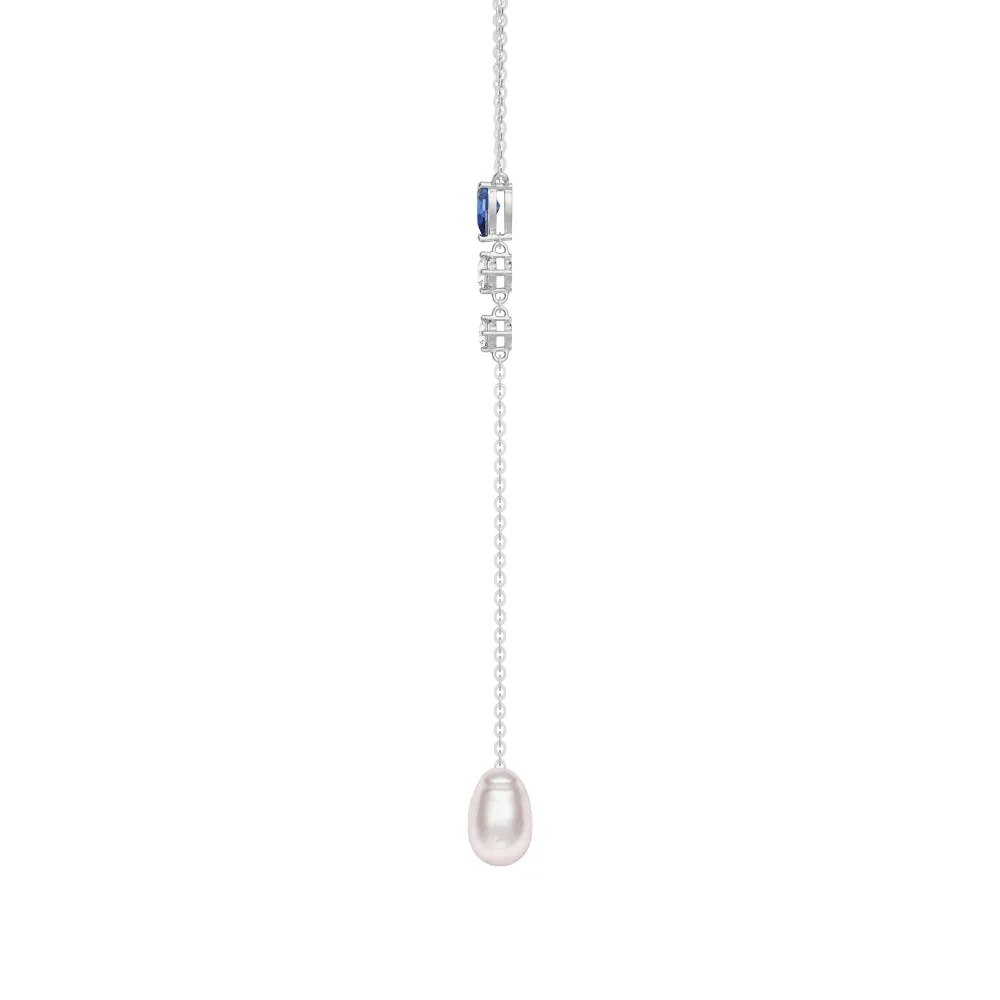 Unique Baroque Pearl and Sapphire Morden Y Lariat Necklace sold by MSBLUE Jewelry product image thumbnail 3
