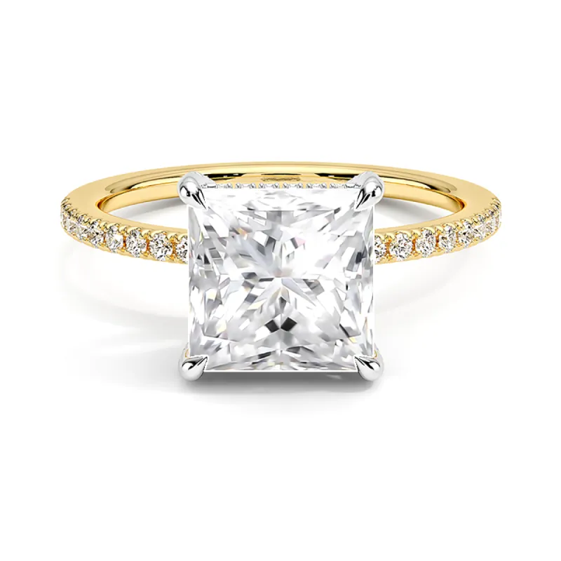 Two-Tone Princess Cut Engagement Ring With Hidden Halo sold by MSBLUE Jewelry