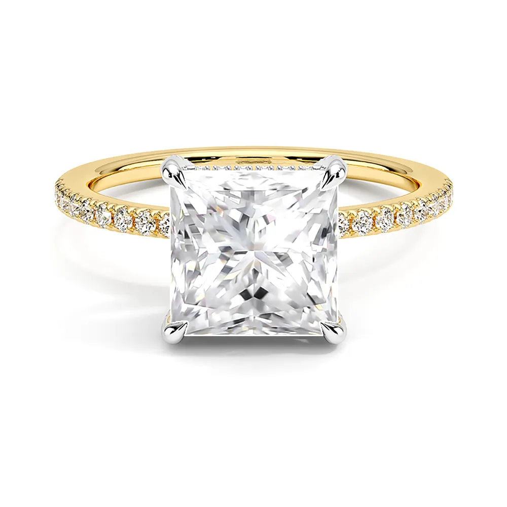Two-Tone Princess Cut Engagement Ring With Hidden Halo sold by MSBLUE Jewelry
