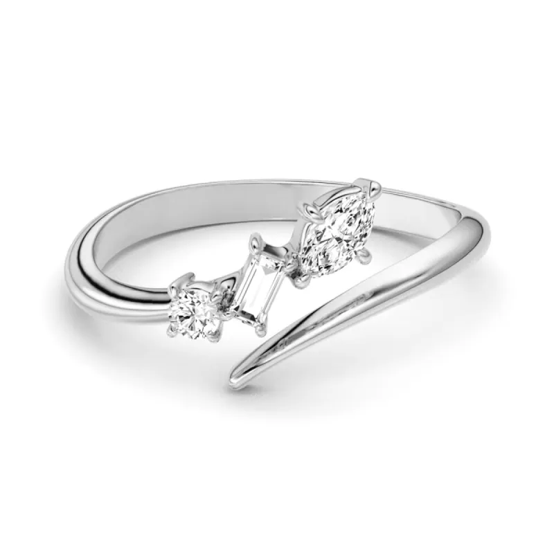 Mixed Cut Three Stone Lab Grown Diamond Promise Ring sold by MSBLUE Jewelry