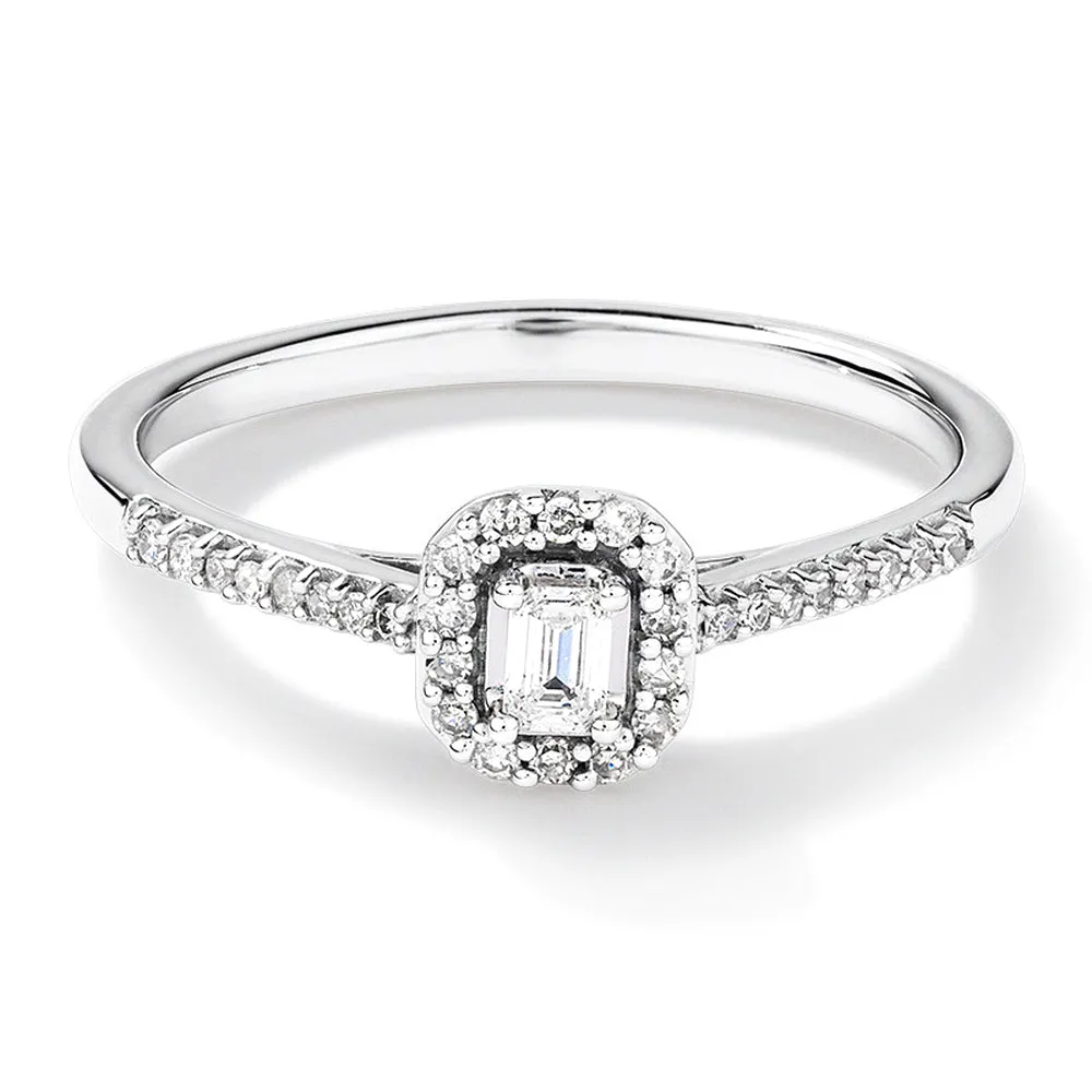 Halo Emerald Cut Lab Grown Diamond Promise Ring sold by MSBLUE Jewelry