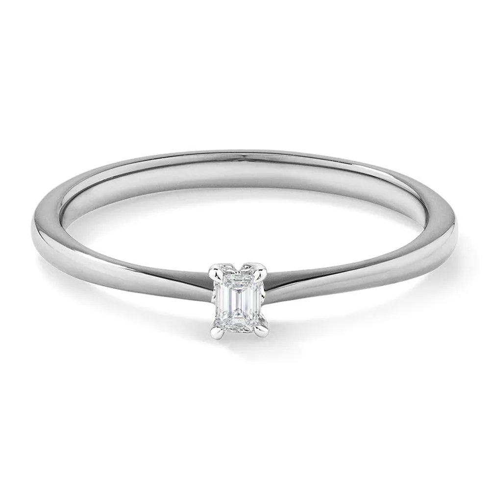 Two Tone Petite Emerald Cut Lab Grown Diamond Solitaire Promise Ring sold by MSBLUE Jewelry