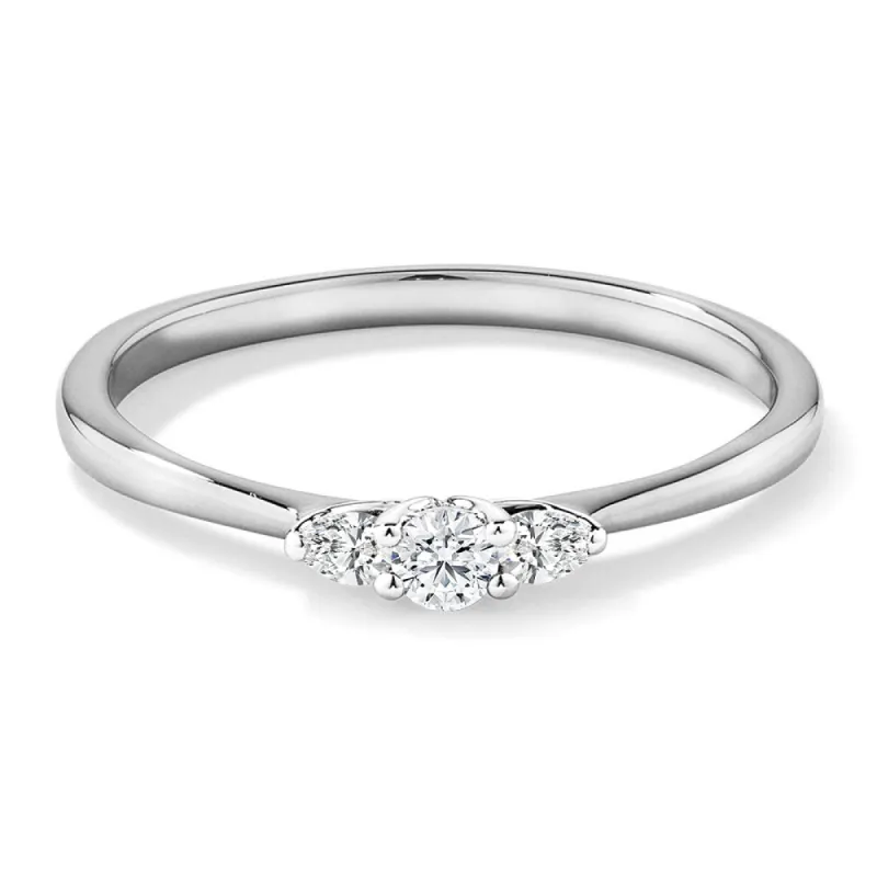 Three Stone Round Brilliant and Oval Cut Lab Grown Diamond Promise Ring sold by MSBLUE Jewelry