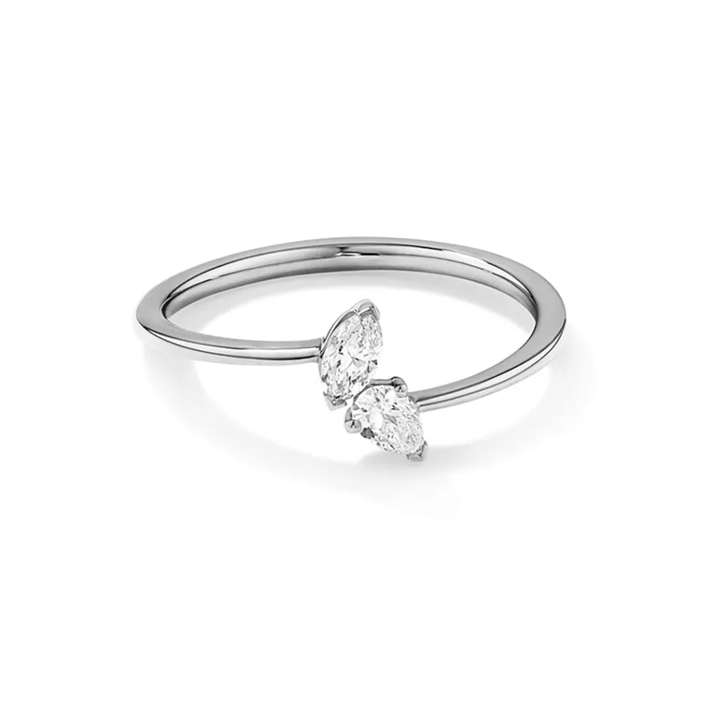 Marquise and Pear Cut Lab Grown Diamond Toi et Moi Promise Ring sold by MSBLUE Jewelry
