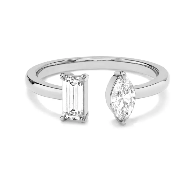 Baguette and Marquise Lab Grown Diamond Toi et Moi Promise Ring sold by MSBLUE Jewelry