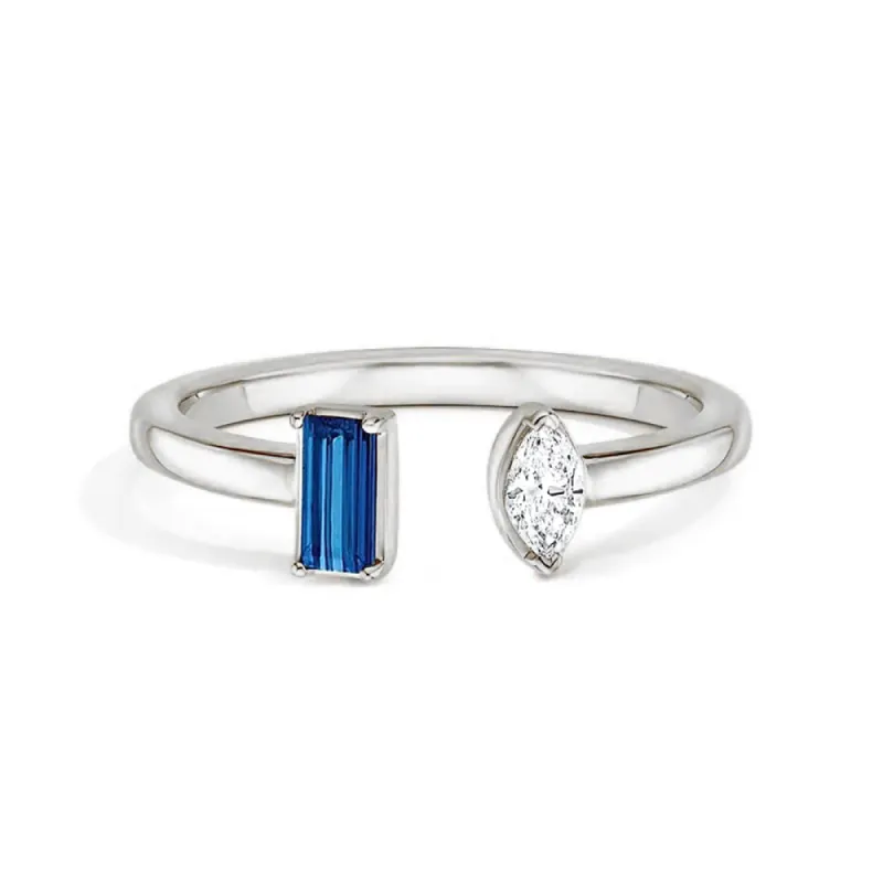 Lab Grown Sapphire and Diamond Toi et Moi Open Promise Ring sold by MSBLUE Jewelry
