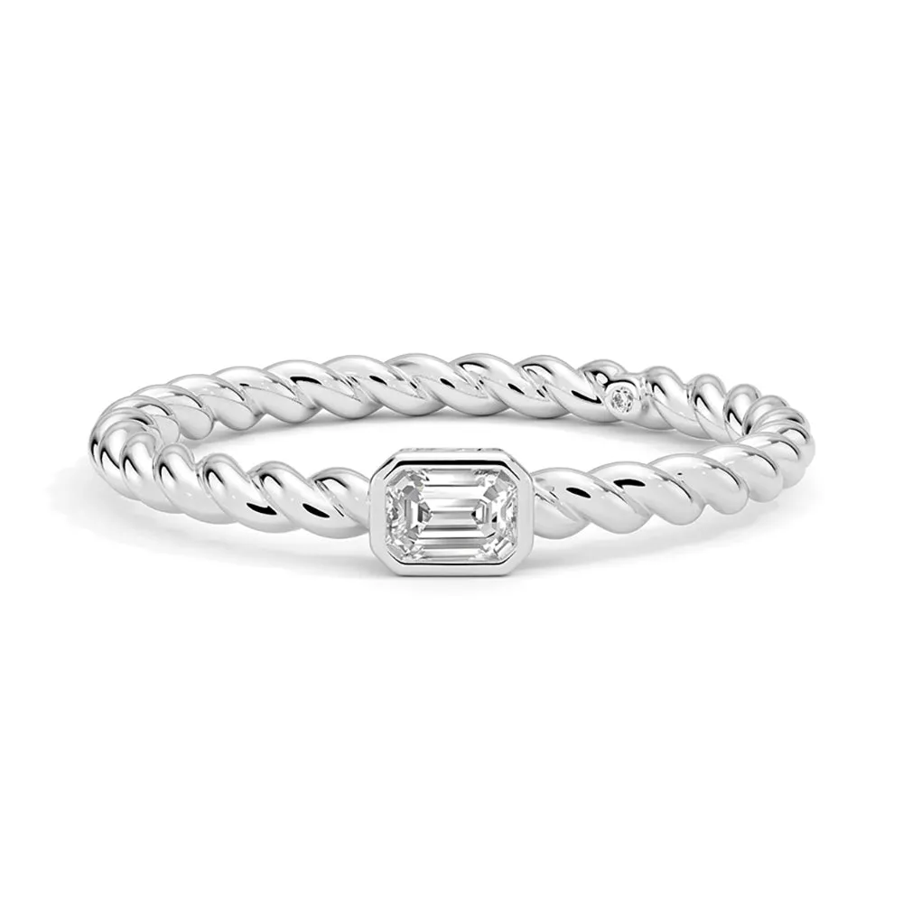 Emerald Cut Lab Grown Diamond Rope Promise Ring sold by MSBLUE Jewelry