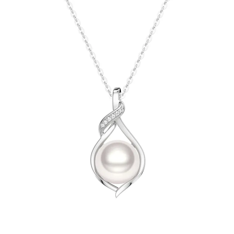 9MM Freshwater Pearl Moissanite Twist Pendant Necklace sold by MSBLUE Jewelry