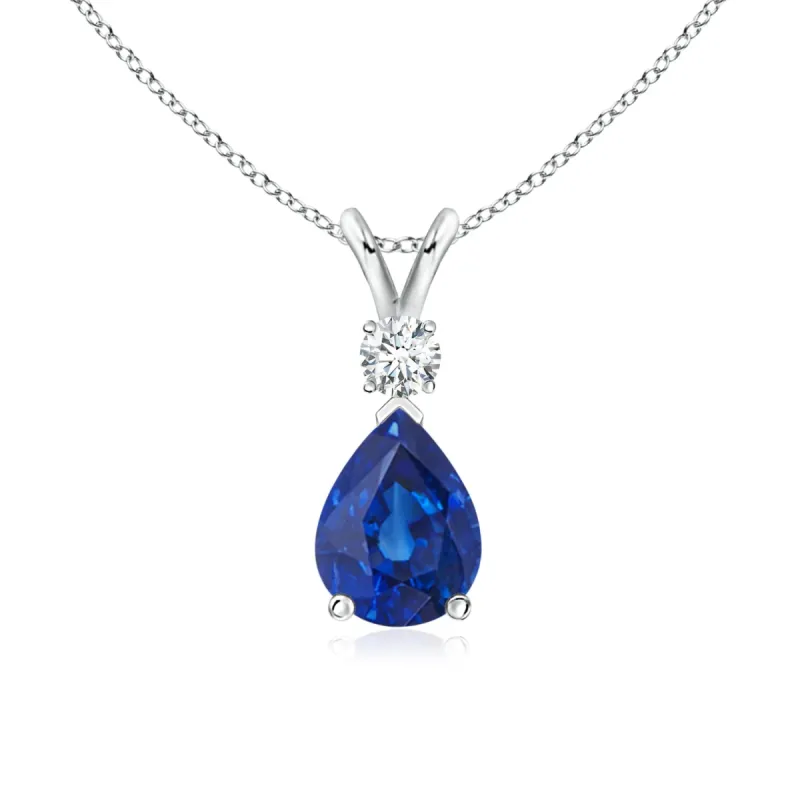 1.7 CT. Pear Blue Sapphire Solitaire Pendant with White Sapphire sold by MSBLUE Jewelry