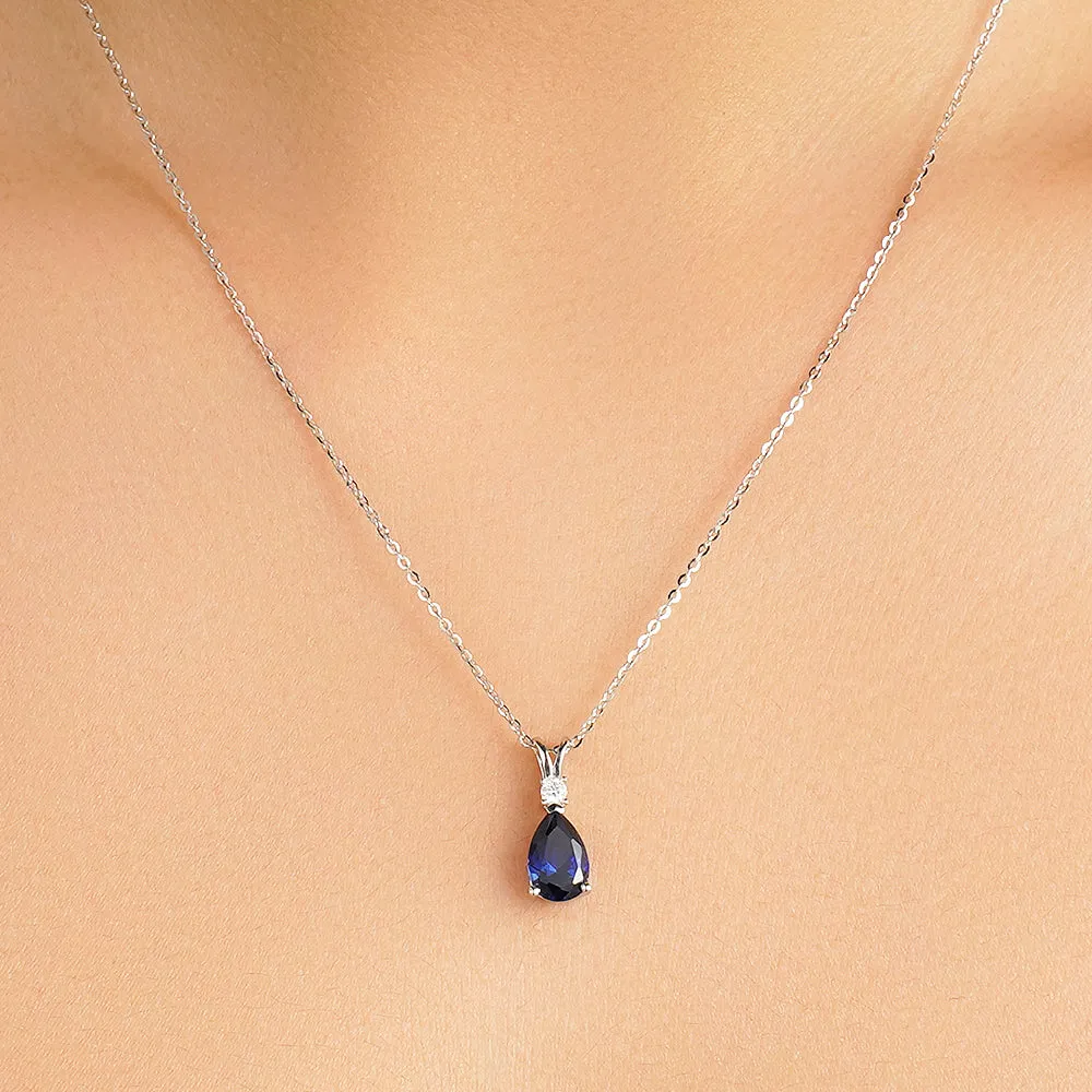 1.7 CT. Pear Blue Sapphire Solitaire Pendant with White Sapphire sold by MSBLUE Jewelry product image thumbnail 3