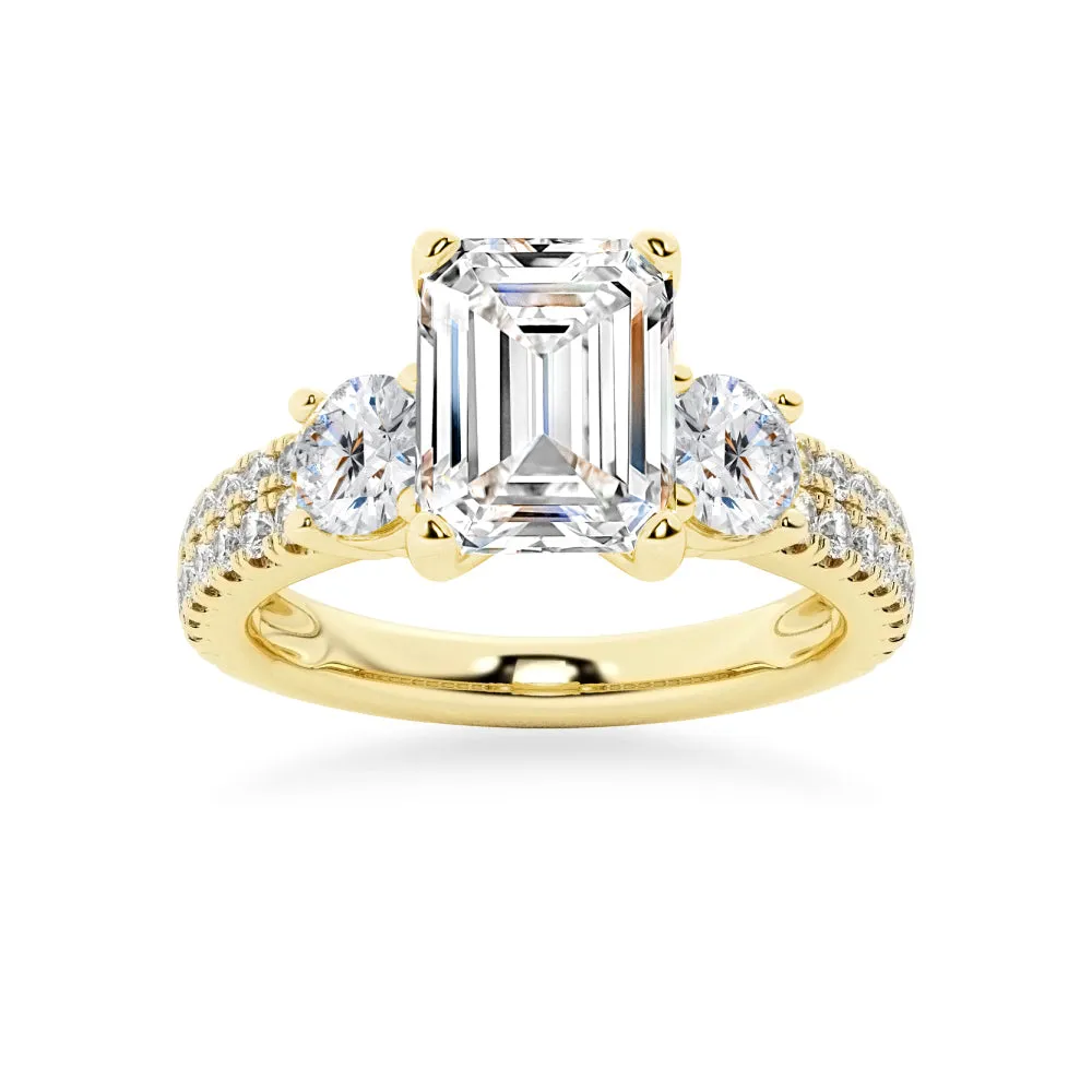 Double Row Pave Three Stone Emerald Cut Engagement Ring sold by MSBLUE Jewelry product image thumbnail 2