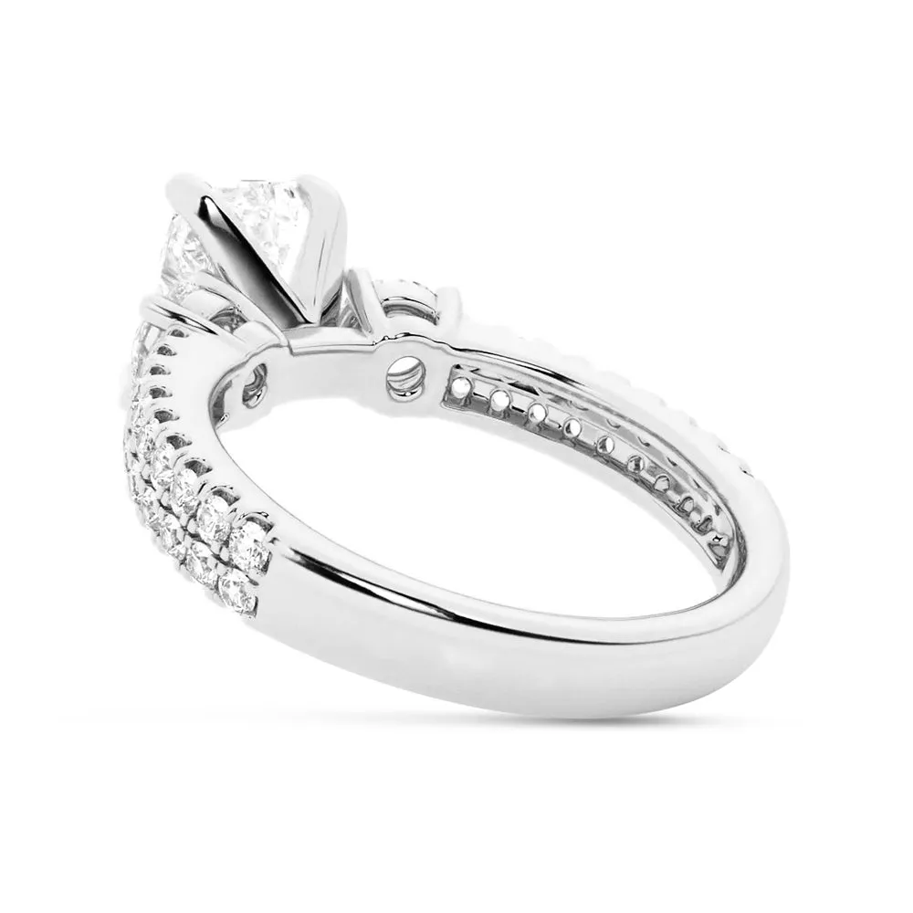 Double Row Pave Three Stone Emerald Cut Engagement Ring sold by MSBLUE Jewelry product image thumbnail 5