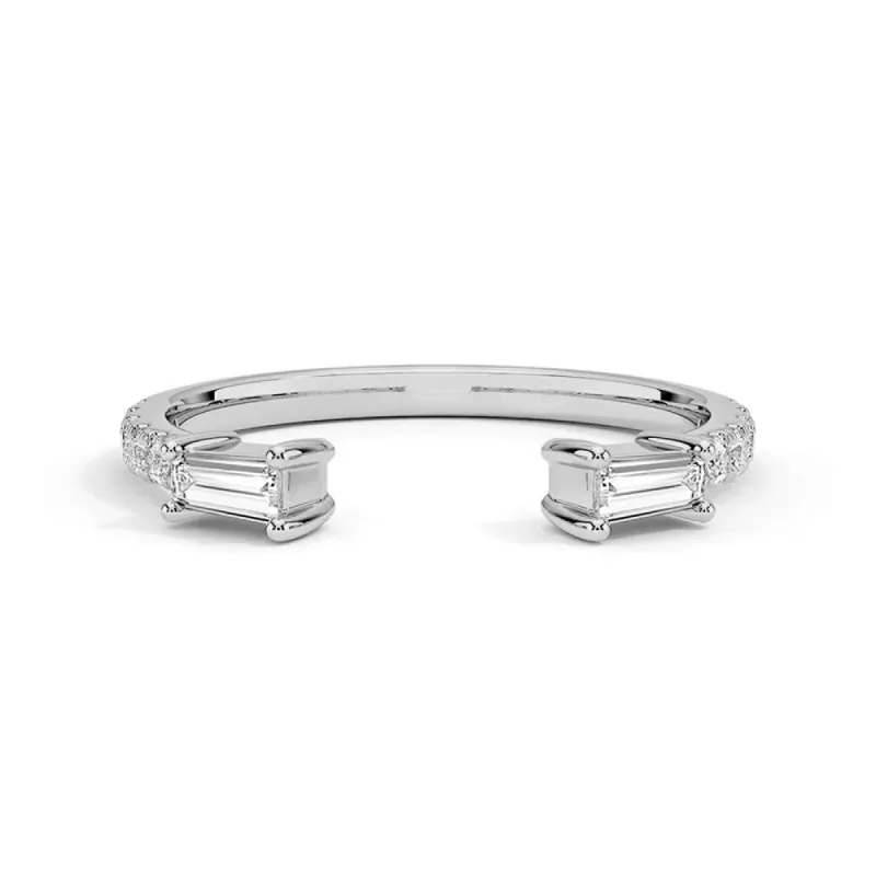Baguette Open Ring with Pave Band sold by MSBLUE Jewelry