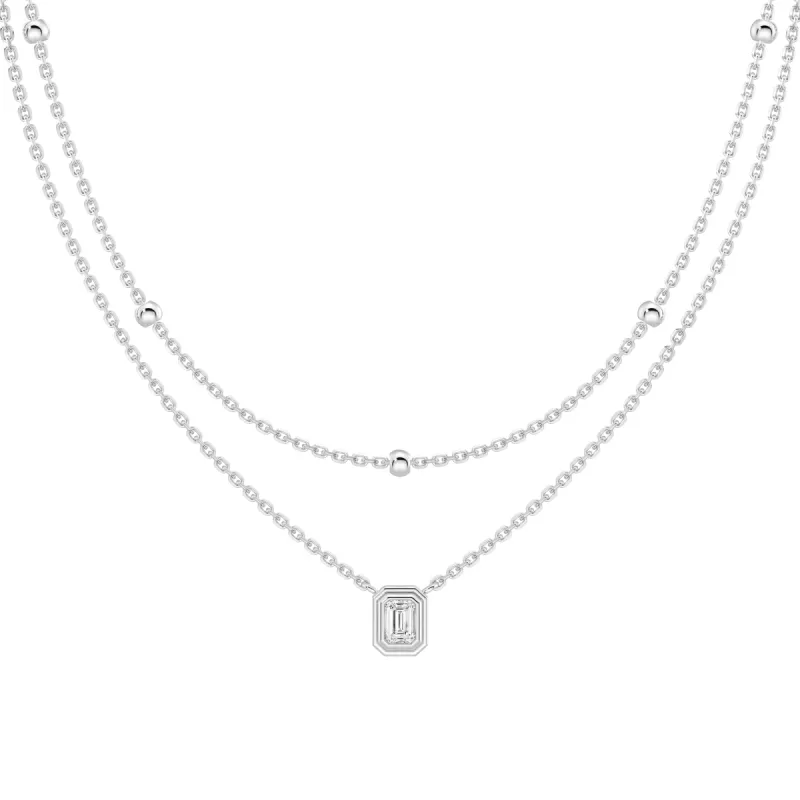 Layered Emerald Cut Lab Grown Diamond Necklace sold by MSBLUE Jewelry