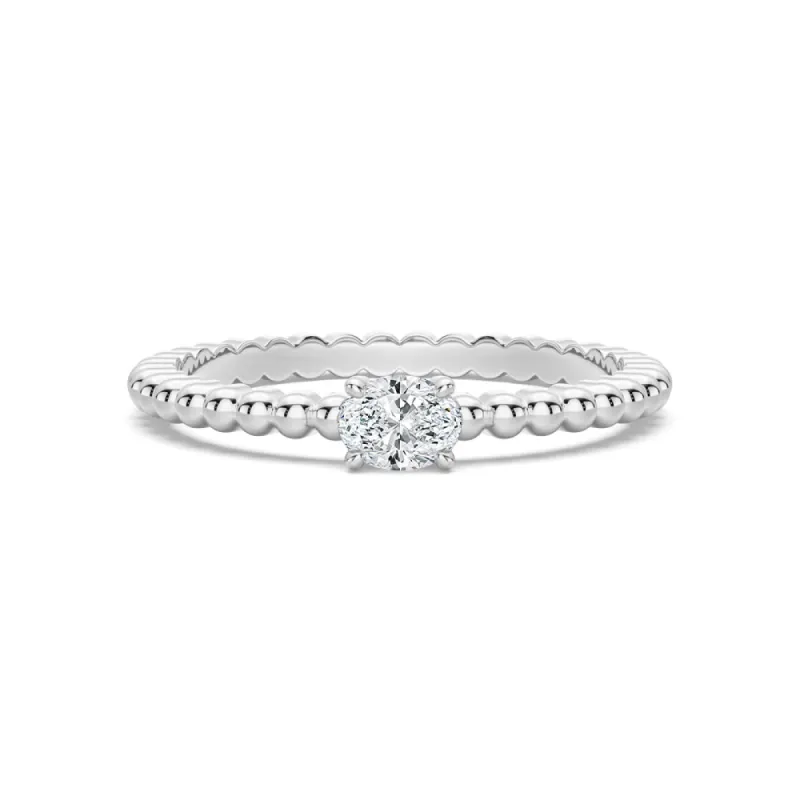 Beaded Oval Cut Lab Grown Diamond Promise Ring sold by MSBLUE Jewelry
