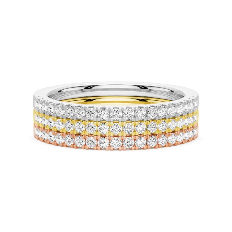 Lab Grown Diamond Tri color Set of Three Stackable Bands sold by MSBLUE Jewelry