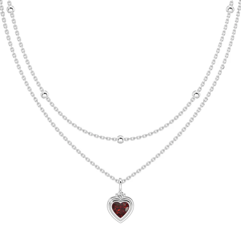 Eternal Halo Personalized Heart Birthstone Layered Necklace sold by MSBLUE Jewelry