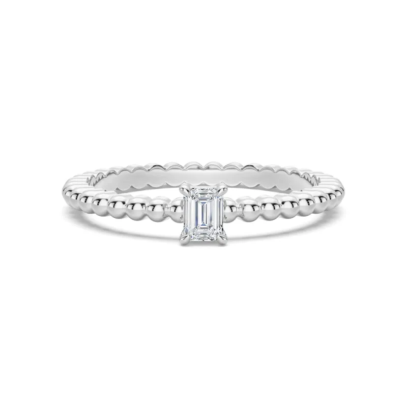Beaded Emerald Cut Lab Grown Diamond Promise Ring sold by MSBLUE Jewelry
