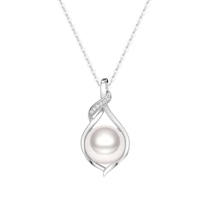 9MM Freshwater Pearl Moissanite Twist Pendant Necklace sold by MSBLUE Jewelry
