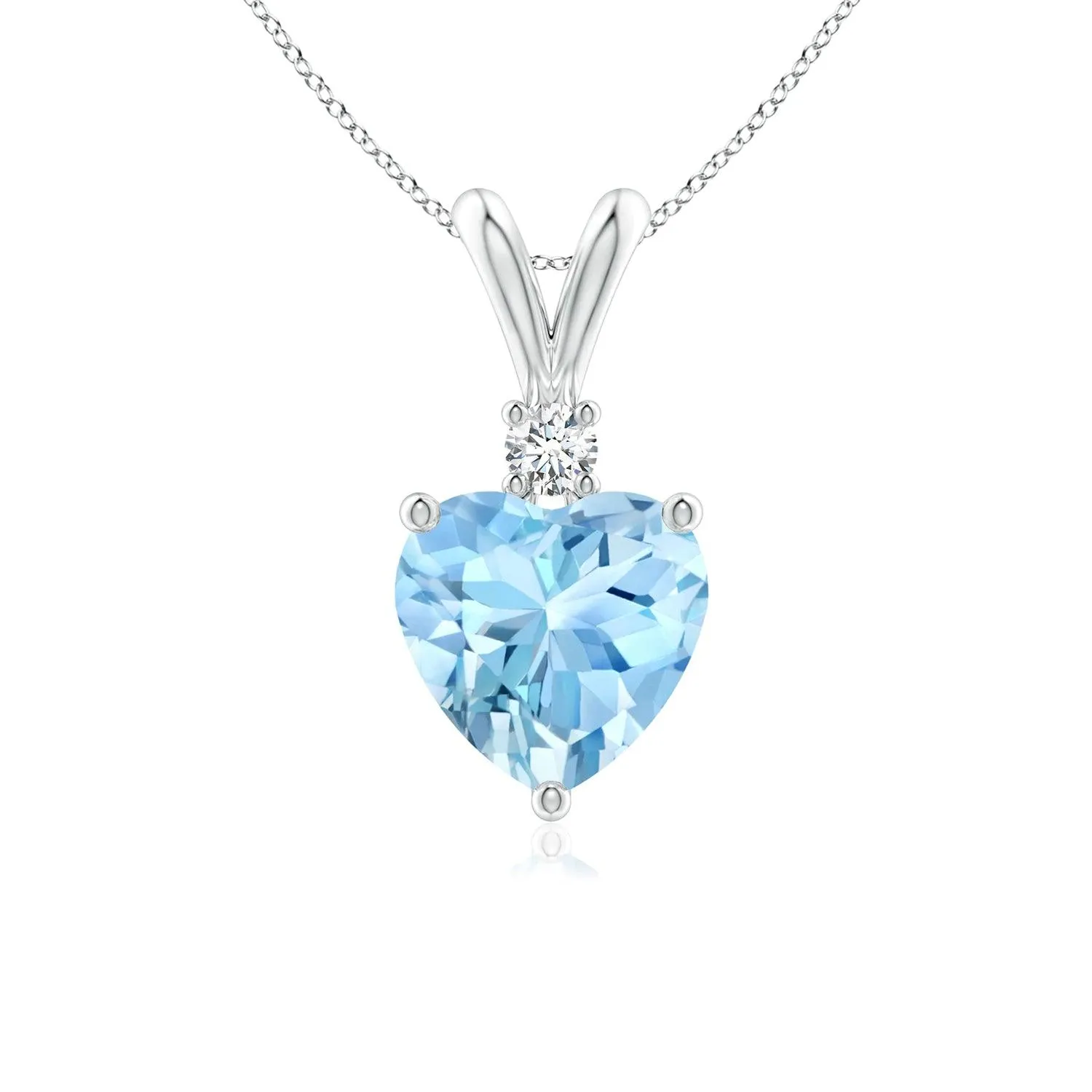 1 CT. Heart-Shaped Aquamarine V-Bale Pendant with Diamond sold by MSBLUE Jewelry