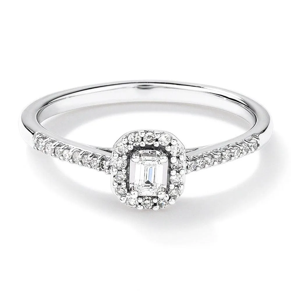 Halo Emerald Cut Lab Grown Diamond Promise Ring sold by MSBLUE Jewelry