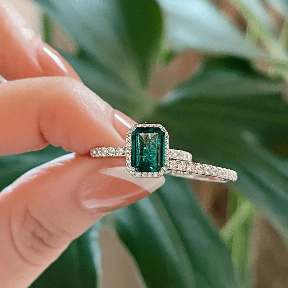 2 CT. Lab Grown Emerald Ring Set with Matching Wedding Band sold by MSBLUE Jewelry product image thumbnail 5