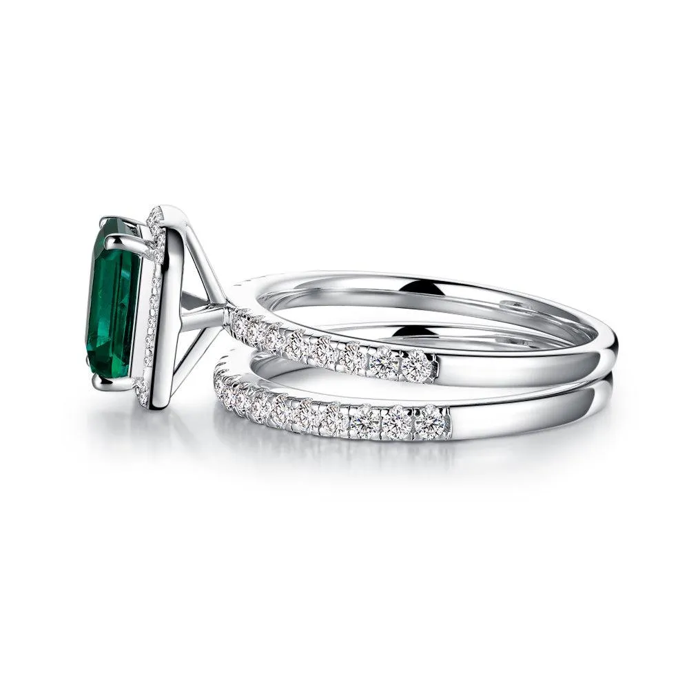 2 CT. Lab Grown Emerald Ring Set with Matching Wedding Band sold by MSBLUE Jewelry product image thumbnail 3