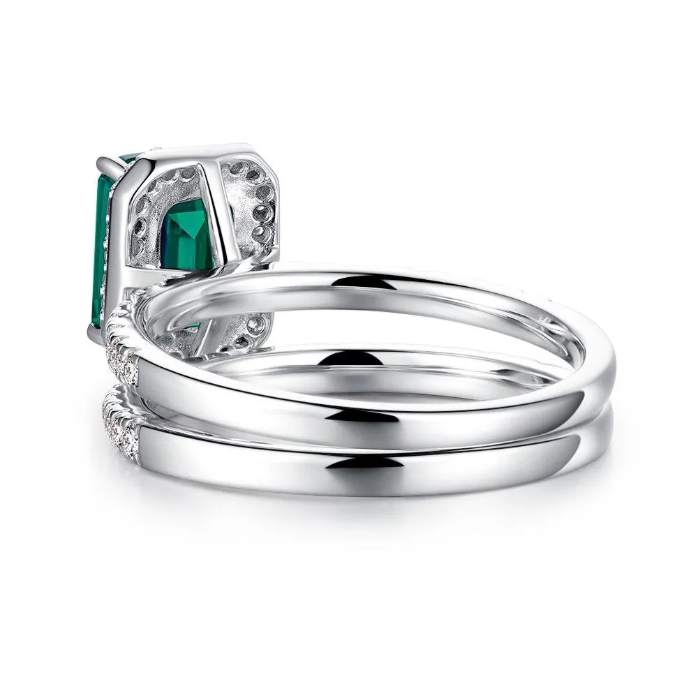 2 CT. Lab Grown Emerald Ring Set with Matching Wedding Band sold by MSBLUE Jewelry product image thumbnail 4