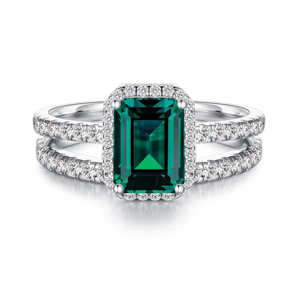 2 CT. Lab Grown Emerald Ring Set with Matching Wedding Band sold by MSBLUE Jewelry