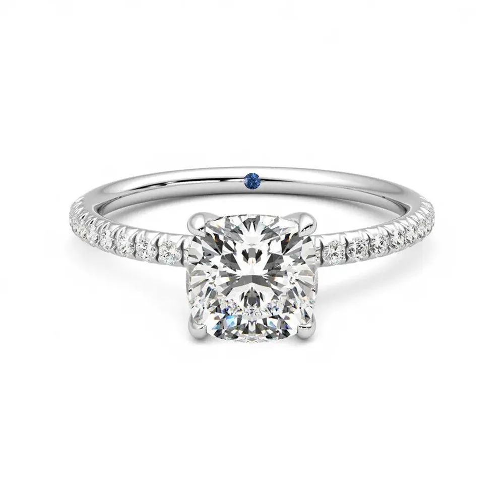 Four Prong Cushion Cut Moissanite Engagement Ring with Hidden Anniversary Stone Accent sold by MSBLUE Jewelry