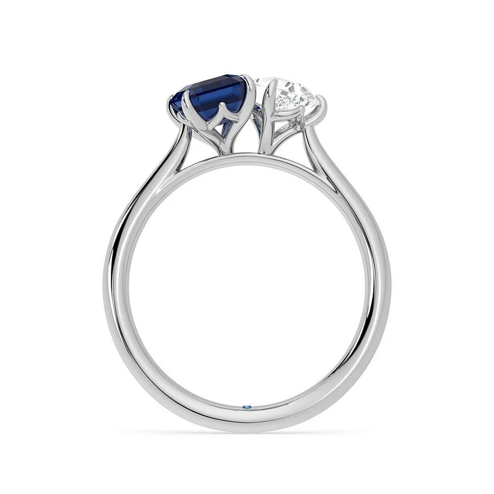 Toi et Moi Pear Shaped Moissanite and Emerald Cut Sapphire Engagement Ring sold by MSBLUE Jewelry product image thumbnail 3