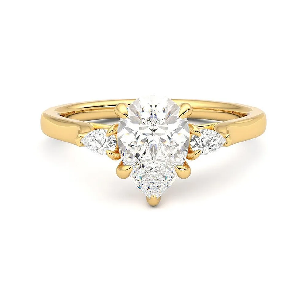 Three Stone Pear Cut Moissanite Engagement Ring with Hidden Anniversary Stone Accent sold by MSBLUE Jewelry product image thumbnail 4