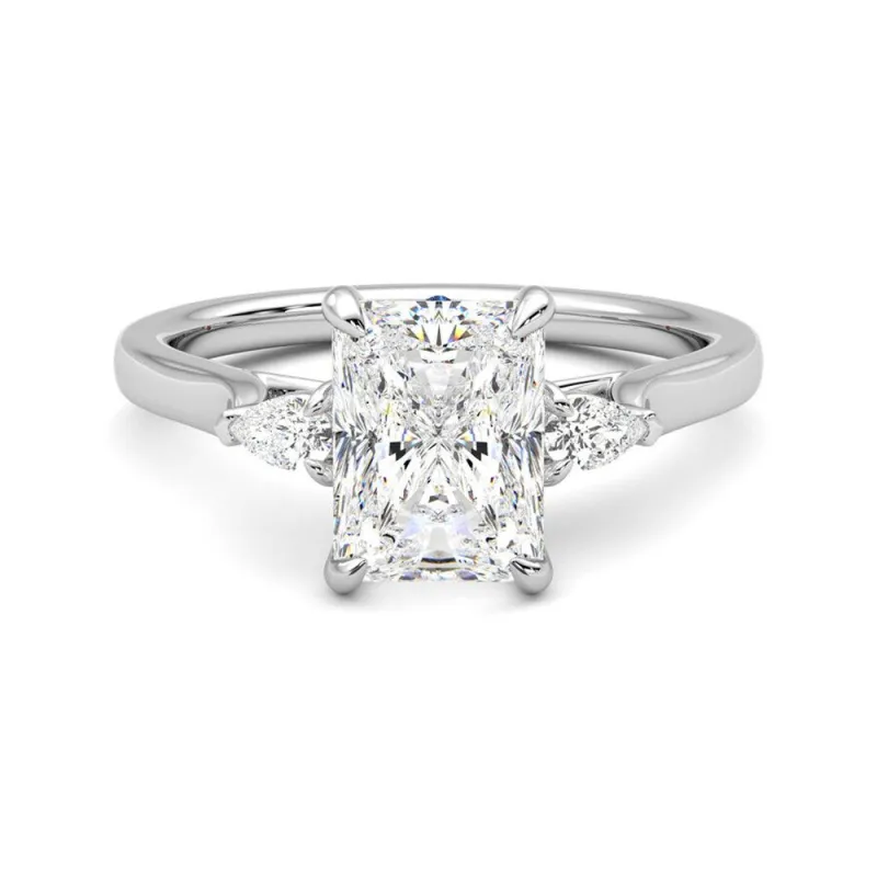 Three Stone Radiant Cut Engagement Ring with Hidden Anniversary Stone Accent sold by MSBLUE Jewelry