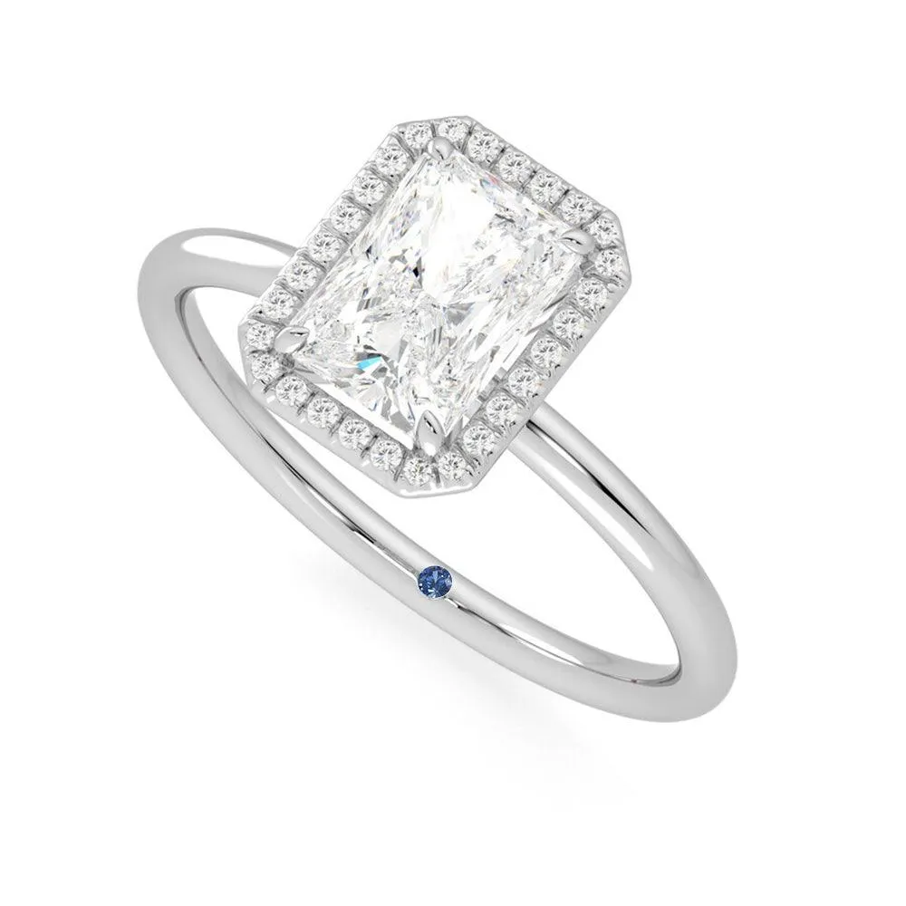 Radiant Cut Halo Moissanite Engagement Ring with Hidden Anniversary Stone Accent sold by MSBLUE Jewelry product image thumbnail 2
