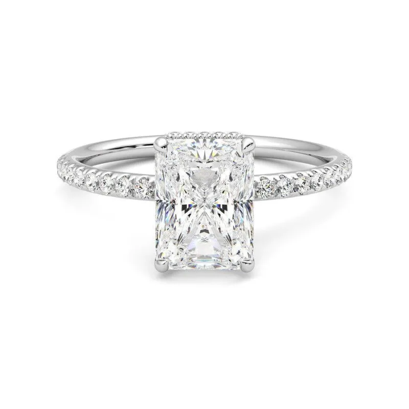 Radiant Cut Moissanite Engagement Ring with Hidden Halo and Anniversary Stone Accent sold by MSBLUE Jewelry