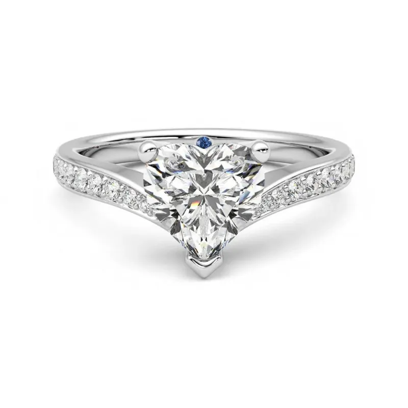 Love Style Heart Shaped Moissanite Engagement Ring with Hidden Anniversary Stone Accent sold by MSBLUE Jewelry
