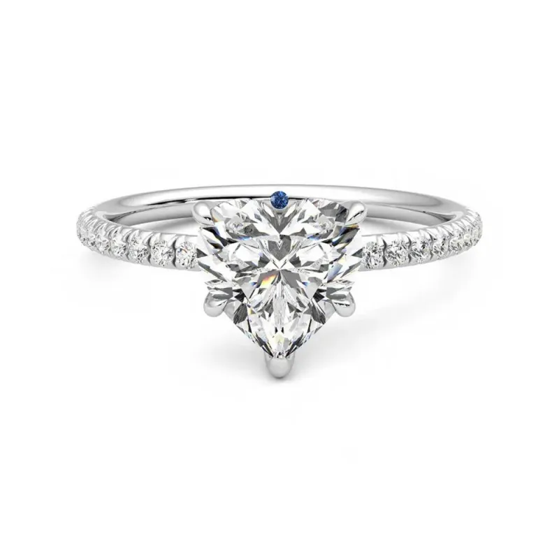 Heart Shaped Moissanite Engagement Ring with Hidden Anniversary Stone Accent sold by MSBLUE Jewelry