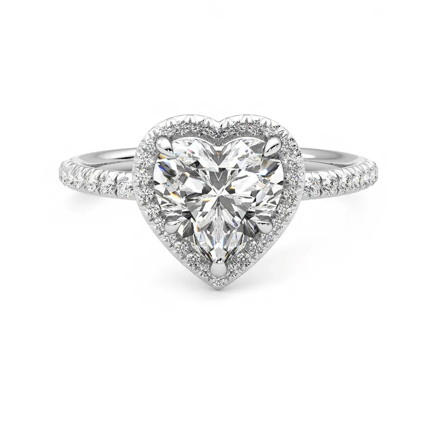 Classic Halo Heart Shaped Moissanite Engagement Ring with Hidden Anniversary Stone Accent sold by MSBLUE Jewelry product image thumbnail 2