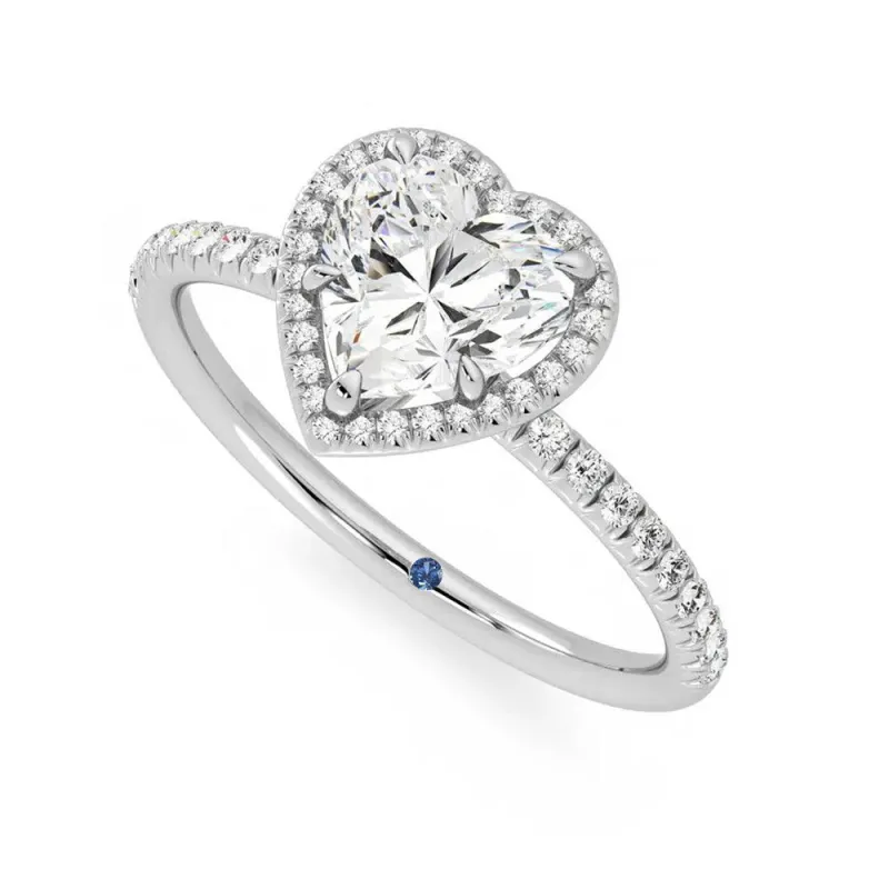 Classic Halo Heart Shaped Moissanite Engagement Ring with Hidden Anniversary Stone Accent sold by MSBLUE Jewelry