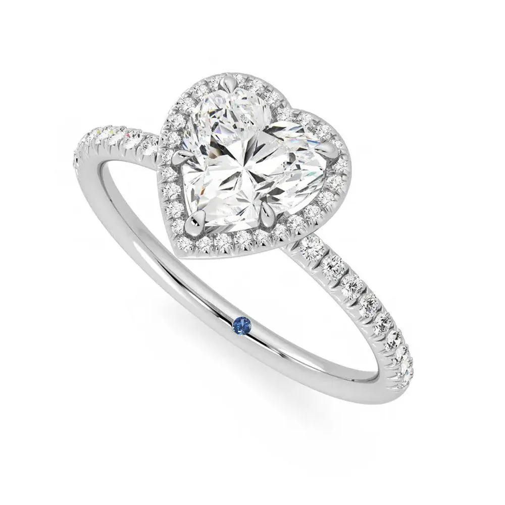 Classic Halo Heart Shaped Moissanite Engagement Ring with Hidden Anniversary Stone Accent sold by MSBLUE Jewelry