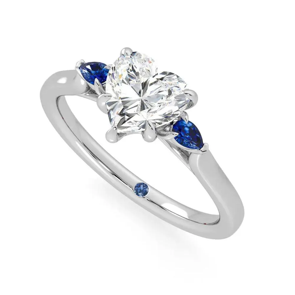 Three Stone Heart Shaped Moissanite Engagement Ring with Hidden Anniversary Stone Accent sold by MSBLUE Jewelry product image thumbnail 2