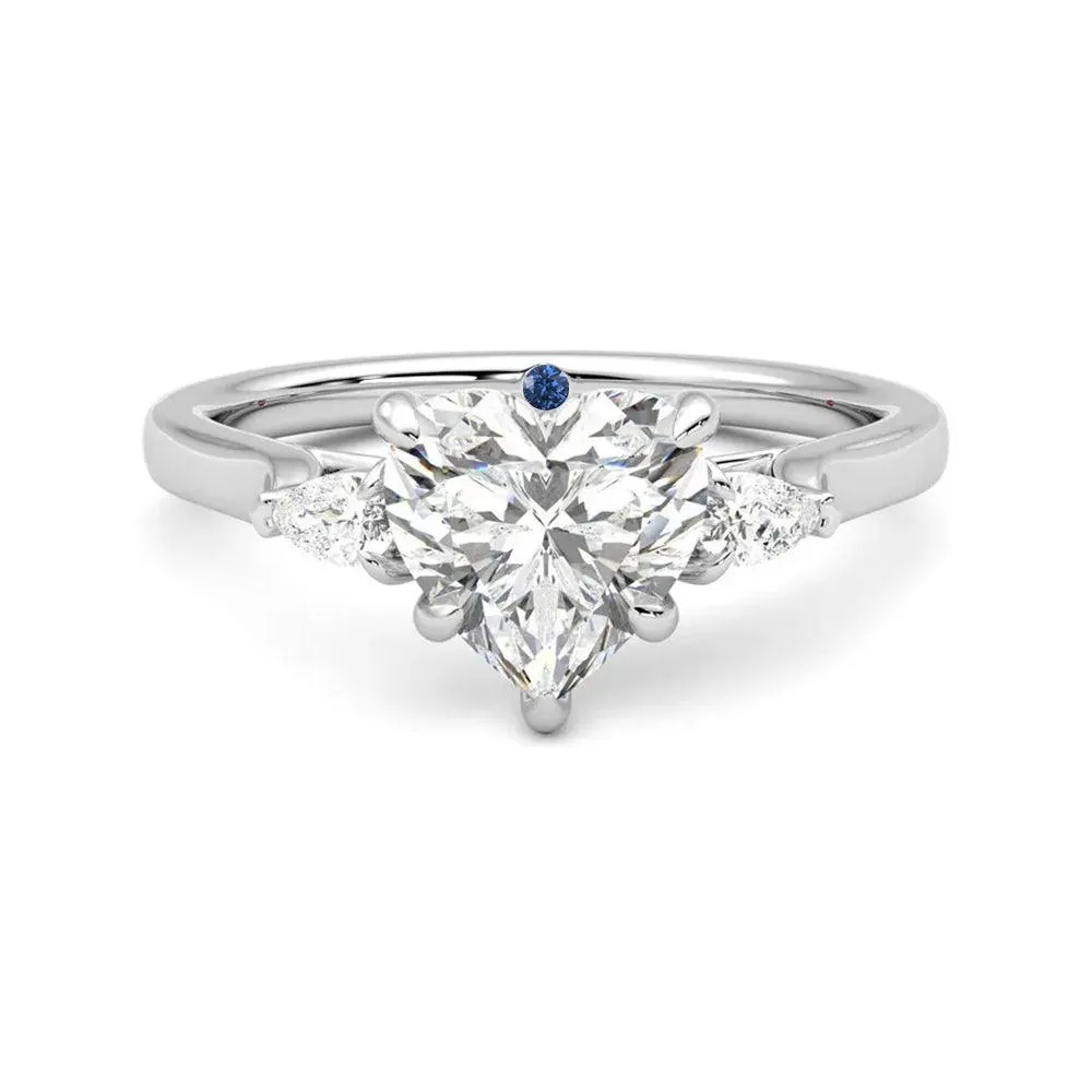 Heart Shaped Three Stone Moissanite Engagement Ring with Hidden Anniversary Stone Accent sold by MSBLUE Jewelry